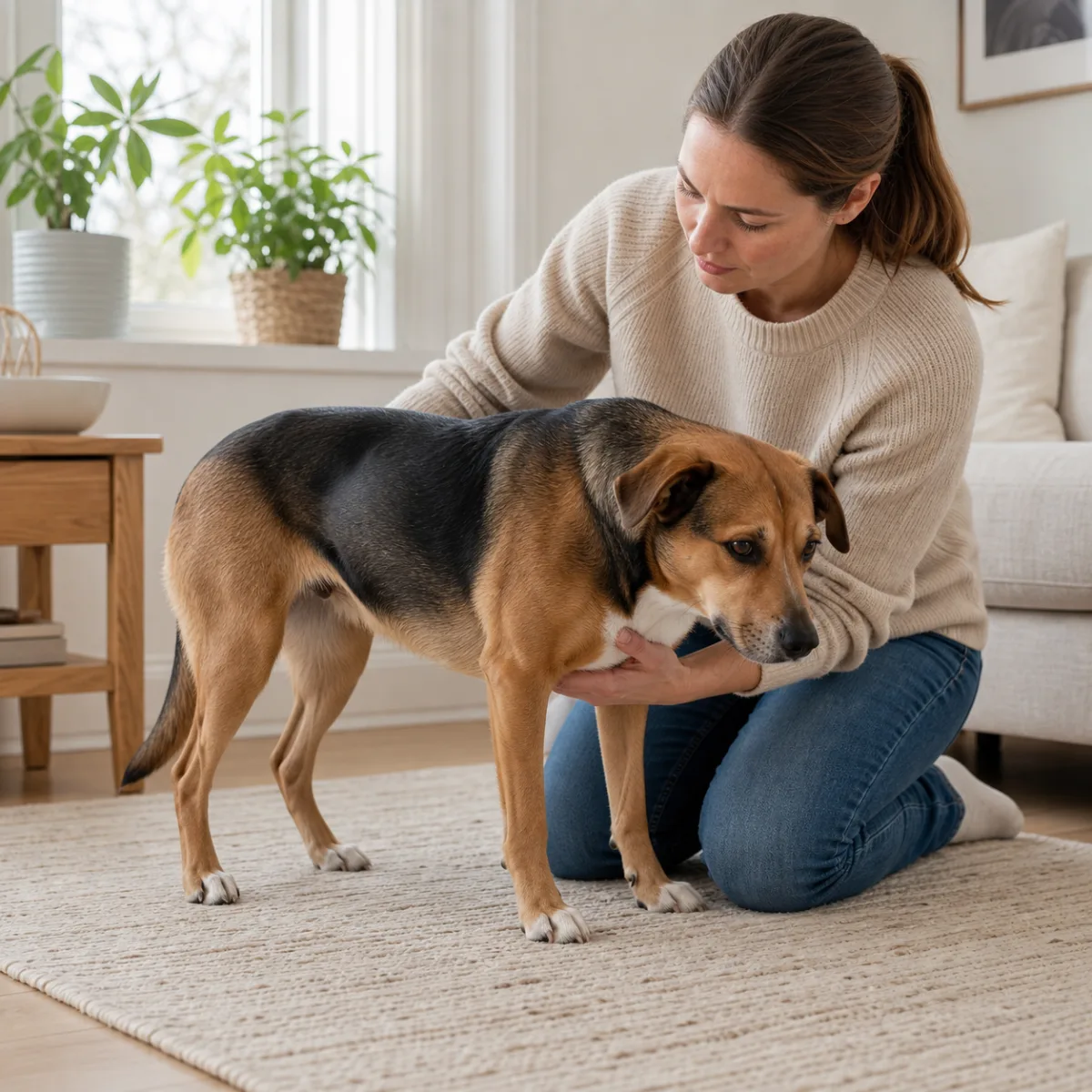 Hund som kutar med ryggen – tecken på ryggsmärta