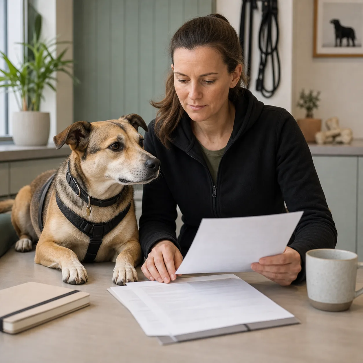 Lugn veterinärundersökning av hund i ljus klinik