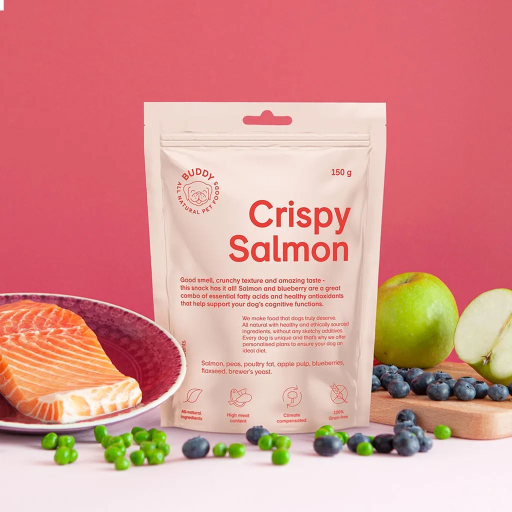 Buddy Pet Foods | Hundgodis | Crispy Salmon 150g produktbild